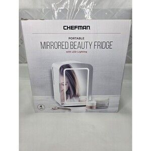 Chefman Portable Mirrored Beauty Fridge with LED Lighting 4L Mini Fridge New